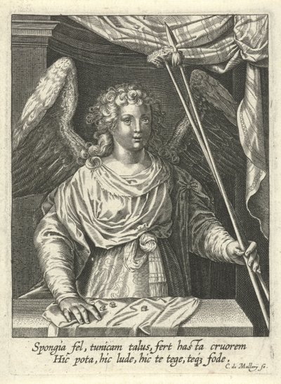 Engel mit Lanze, Schwamm und Würfeln von Karel van Mallery